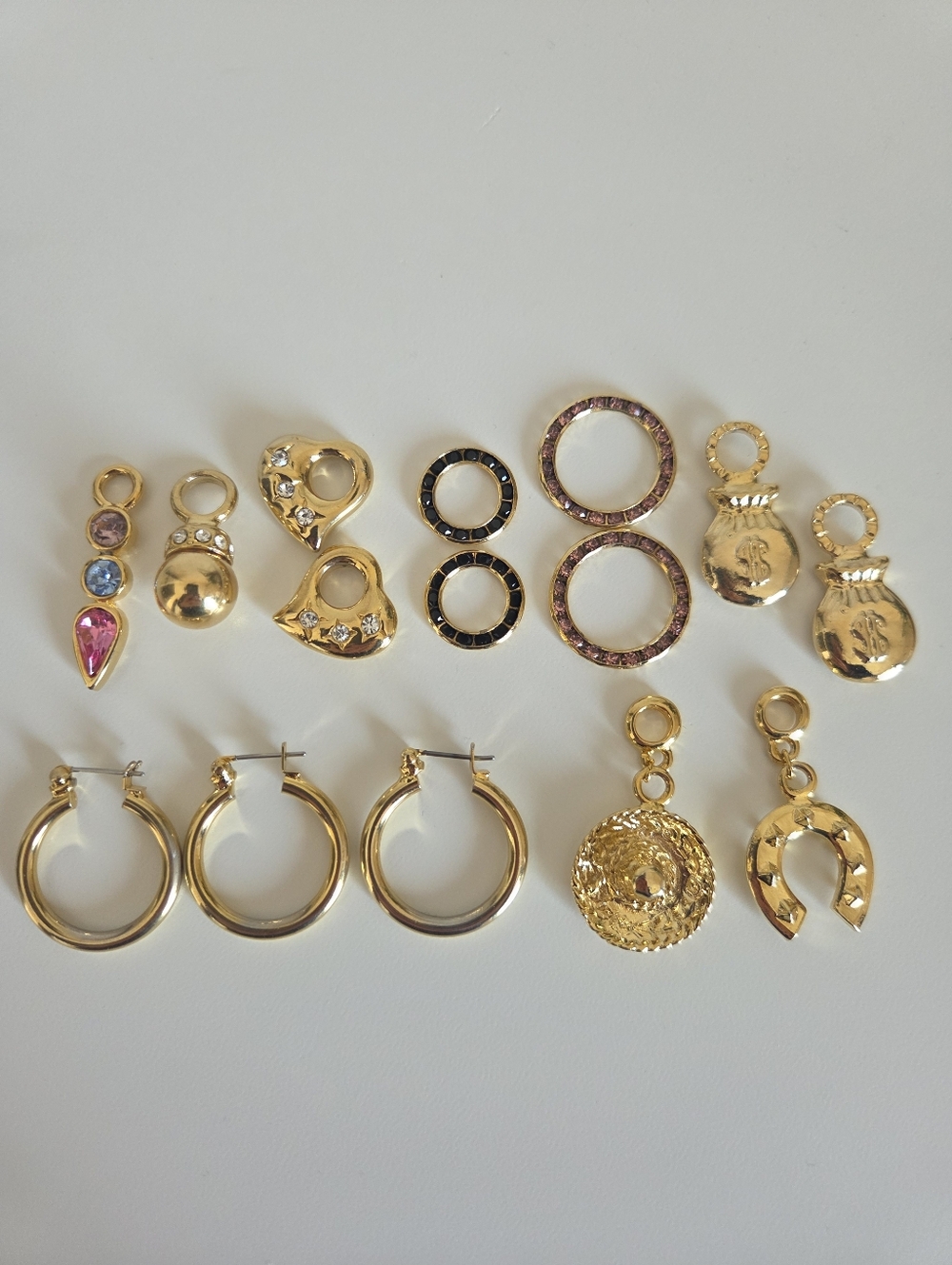Lot Gold Toned 1" Hoop Earrings With Interchangeable Pendant Charms